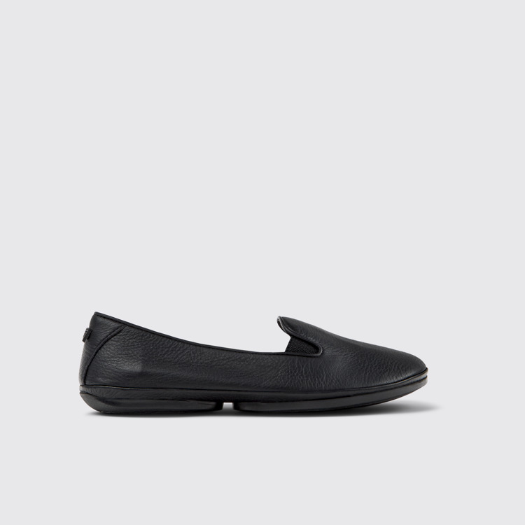 Side view of Right Black Leather Ballerinas for Women