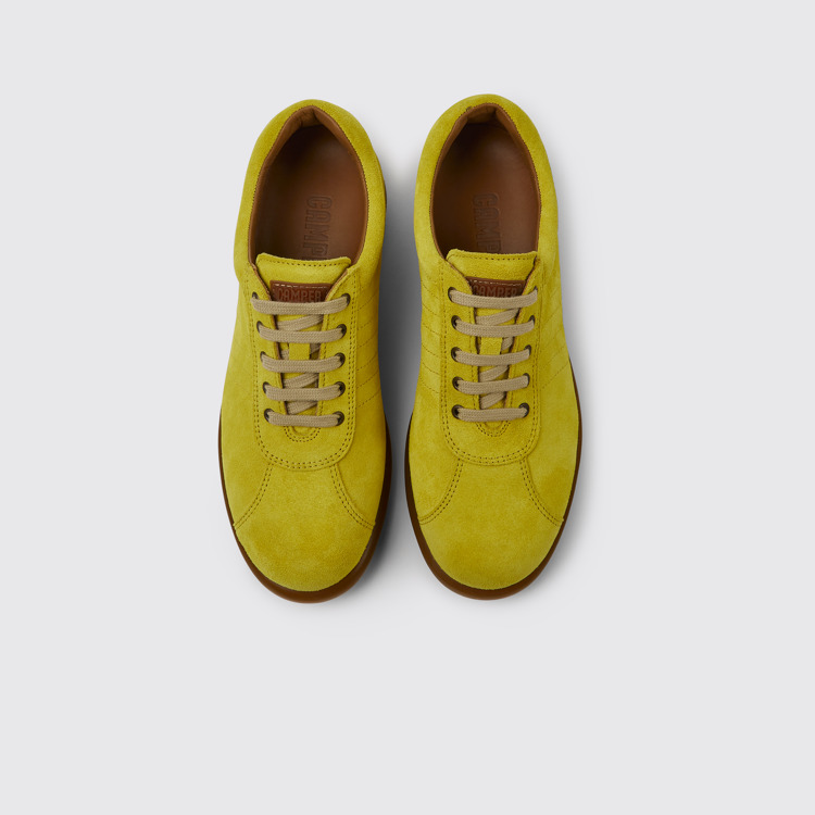 Overhead view of Pelotas Yellow nubuck sneakers for women