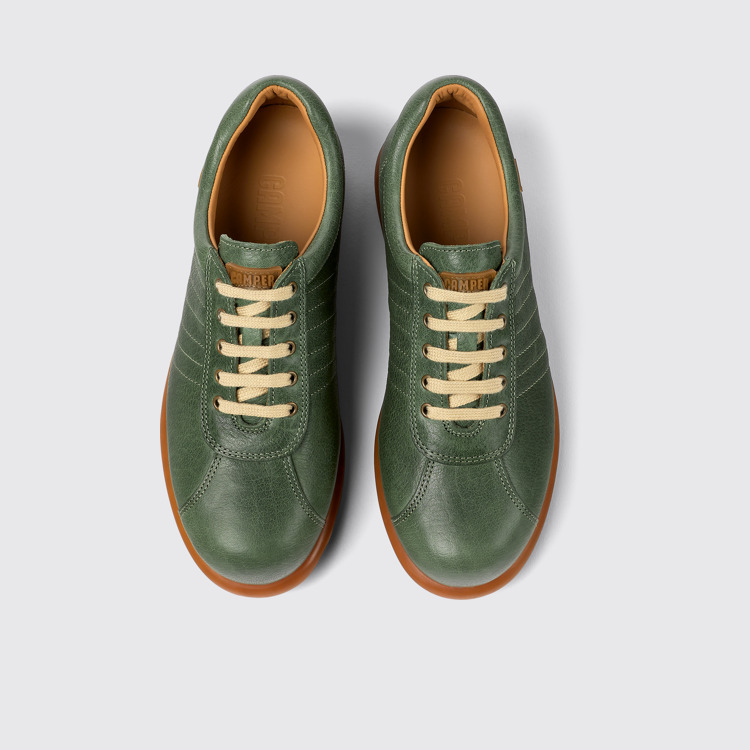 Overhead view of Pelotas Green vegetable tanned leather shoes for women