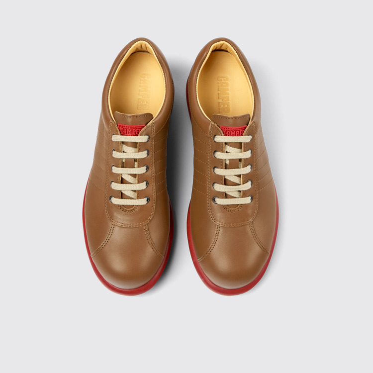 Overhead view of Pelotas Brown leather shoes for women