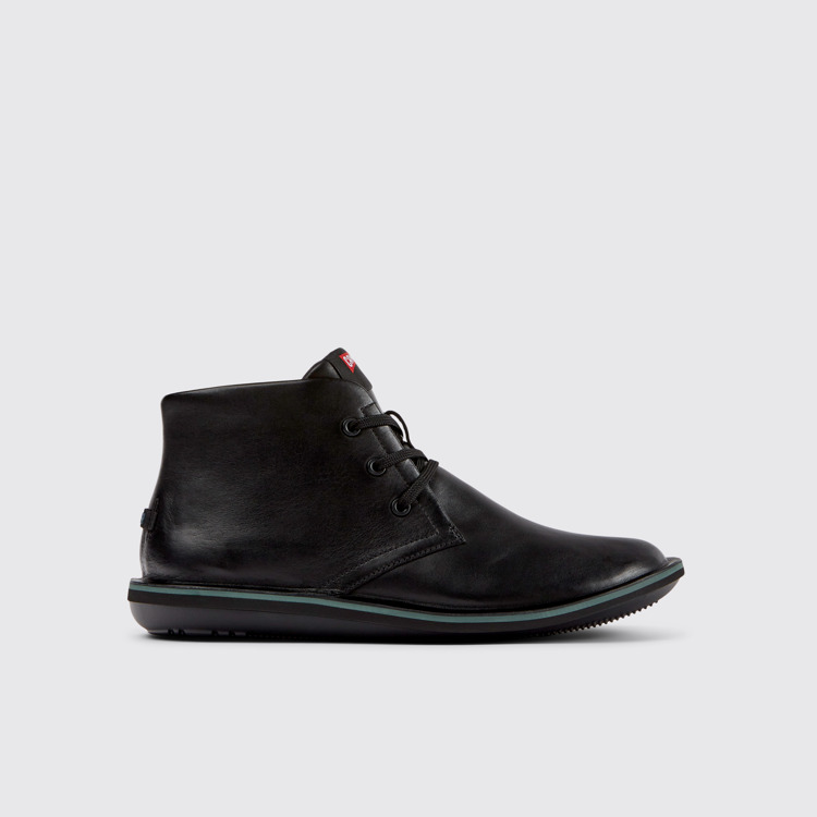 Side view of Beetle Black leather ankle boots for men