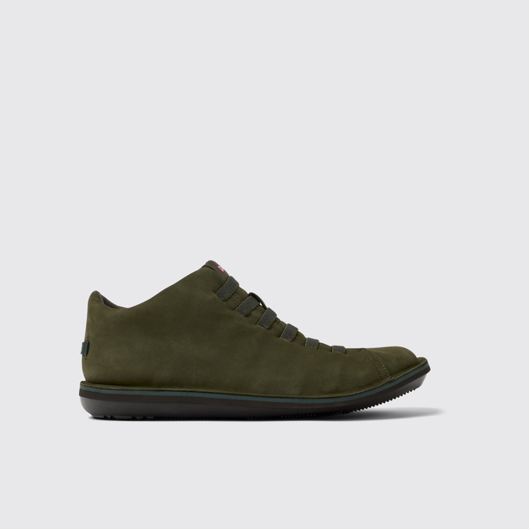 Side view of Beetle Green nubuck sneakers