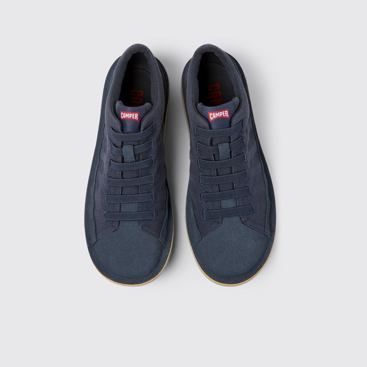 Overhead view of Beetle Dark blue textile and nubuck shoes for men