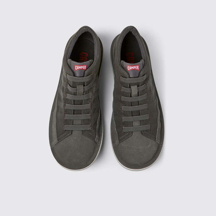 Overhead view of Beetle Gray textile and nubuck shoes for men