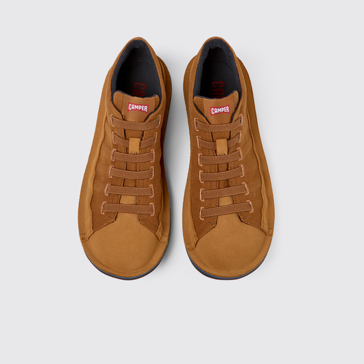 Overhead view of Beetle Brown textile and nubuck shoes for men