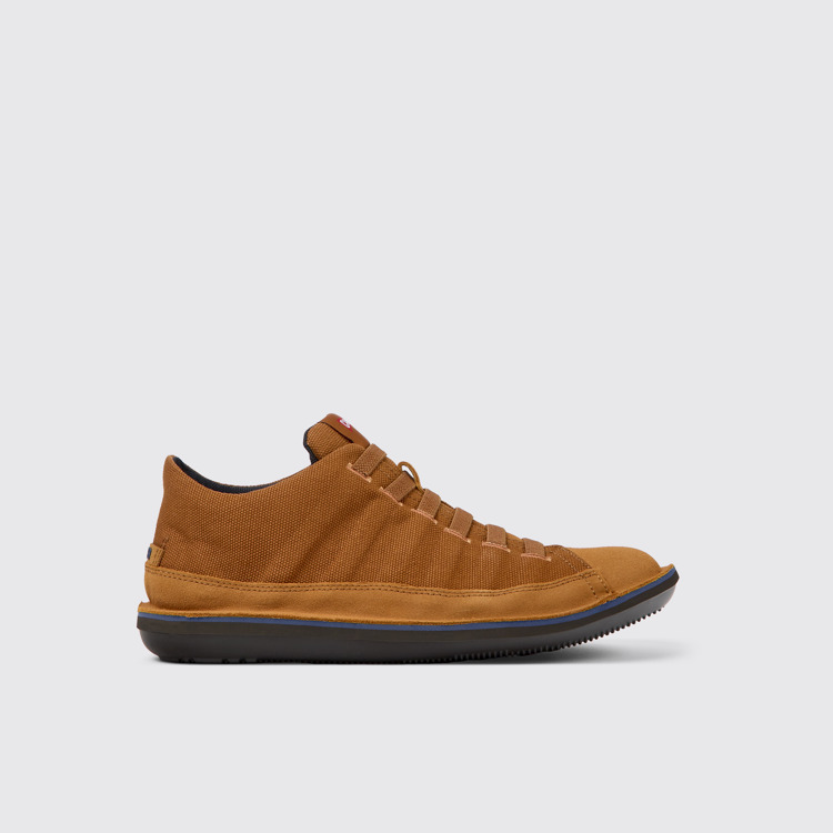 Side view of Beetle Brown textile and nubuck shoes for men