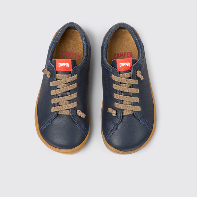 Overhead view of Peu Blue Leather Kids' Shoes.