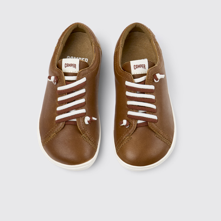 Overhead view of Peu Brown Leather Kids' Shoes.