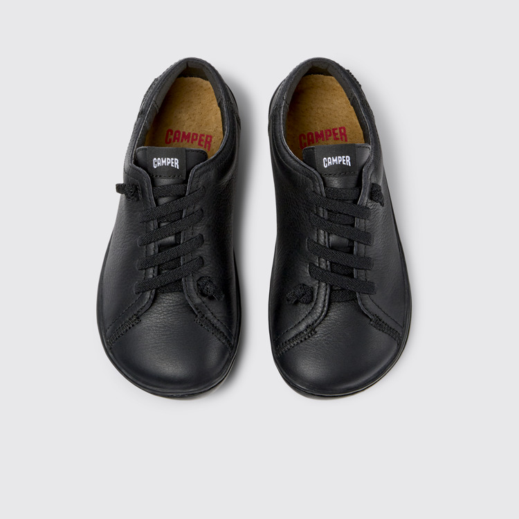 Overhead view of Peu Black Leather Kids' Shoe.