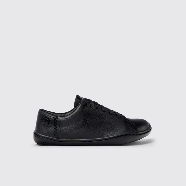 Side view of Peu Black Leather Kids' Shoe.