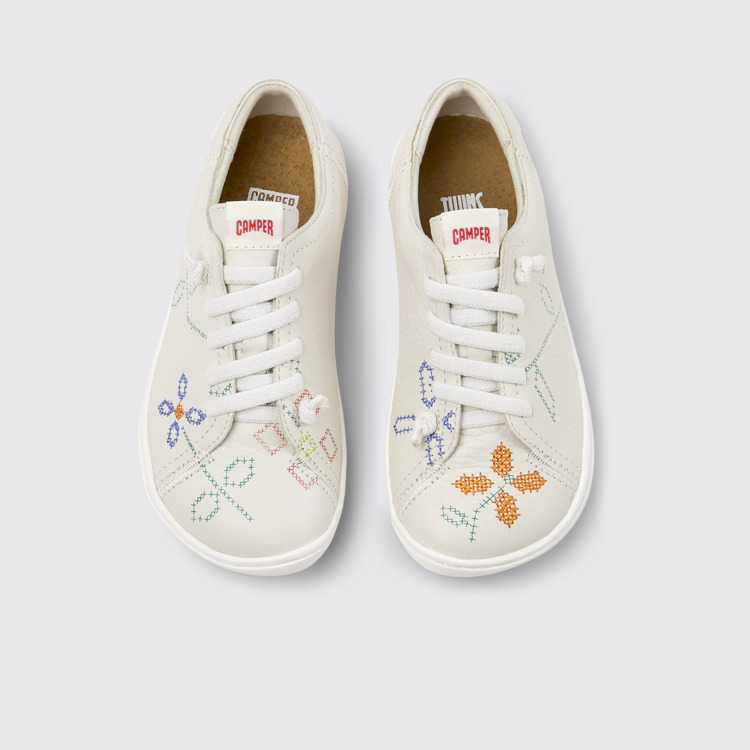 Overhead view of Twins White Leather Kids' Shoes for Children.