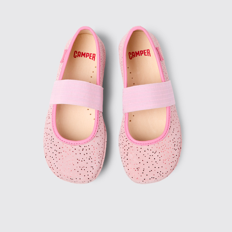 Overhead view of Right Pink nubuck ballerinas for kids