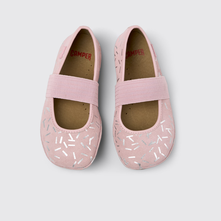 Overhead view of Right Multicolor Nubuck and Leather Ballerina for Kids.