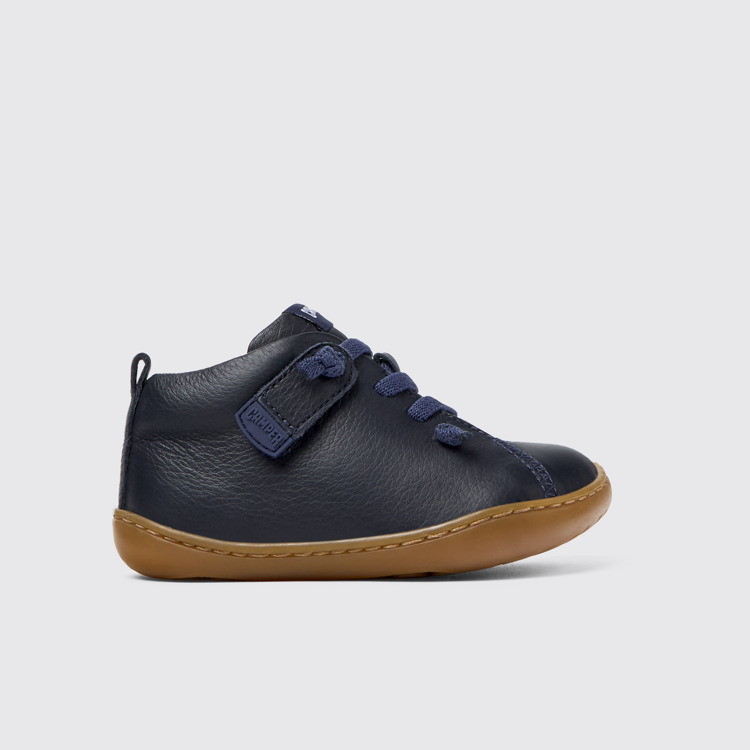 Side view of Peu Navy blue leather shoes for kids