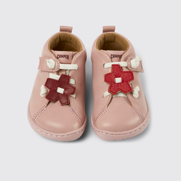 Overhead view of Twins Pink leather shoes