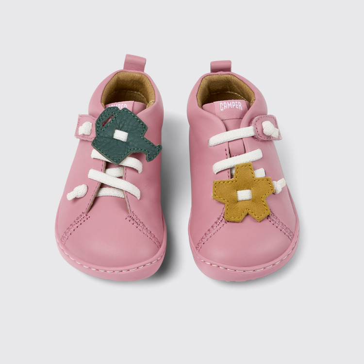 Overhead view of Peu Pink leather shoes for kids