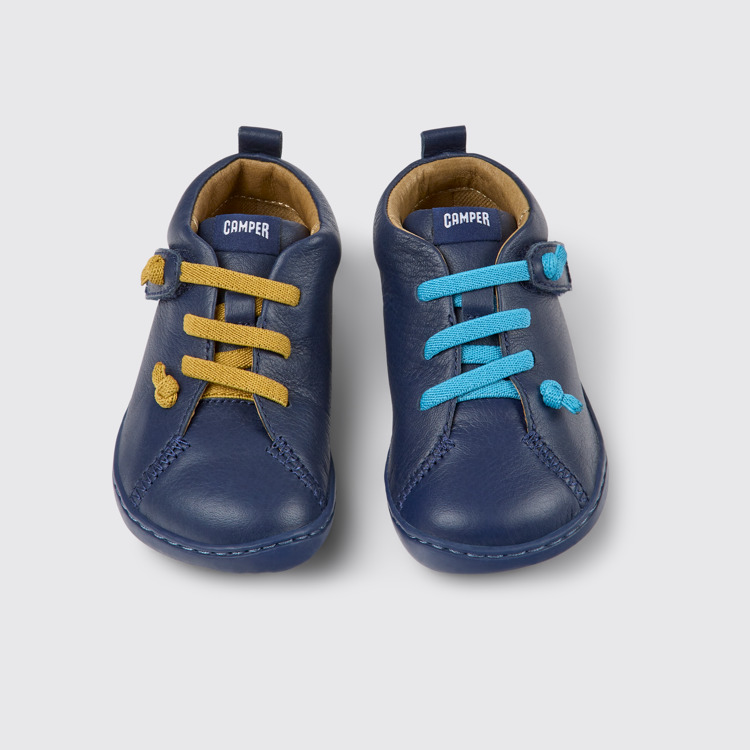 Overhead view of Peu Dark blue leather shoes for kids