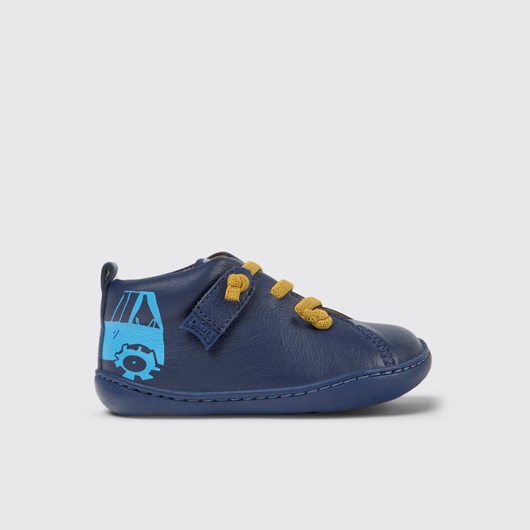 Side view of Peu Dark blue leather shoes for kids