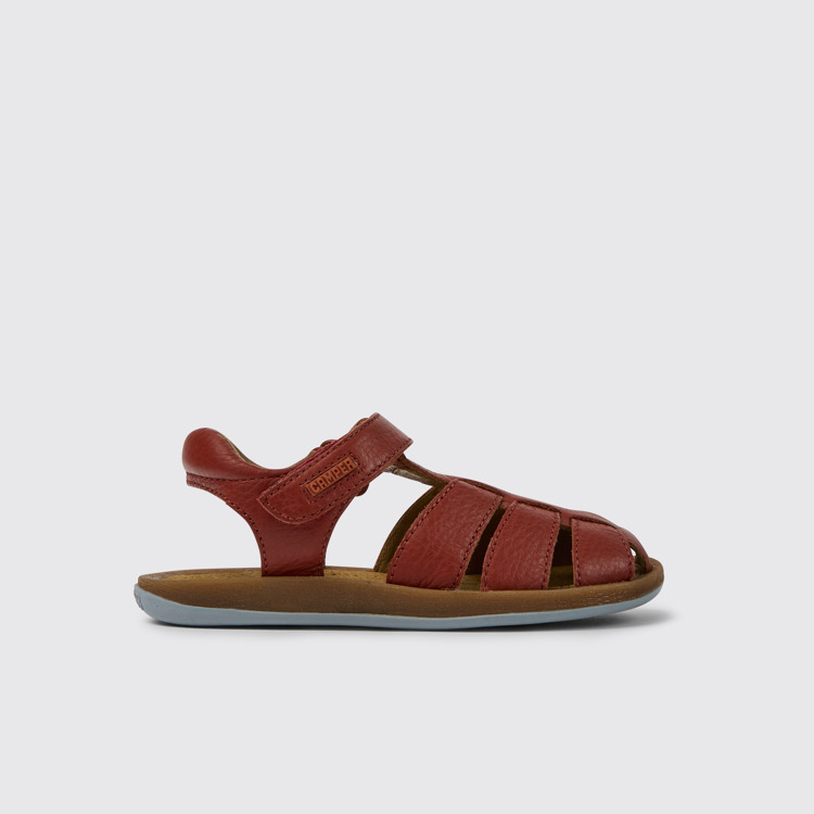 Side view of Bicho Red leather sandals for kids