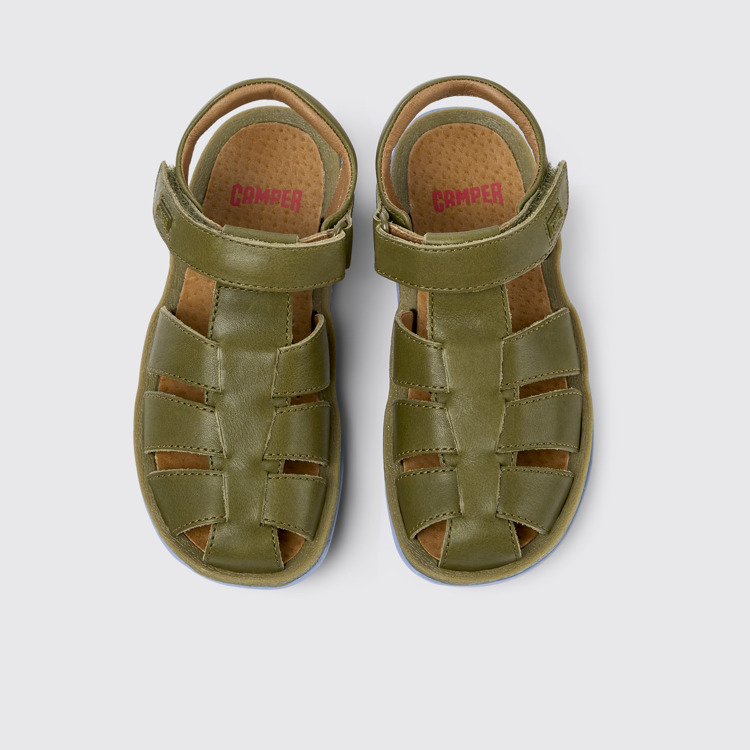 Overhead view of Bicho Green Leather Sandal