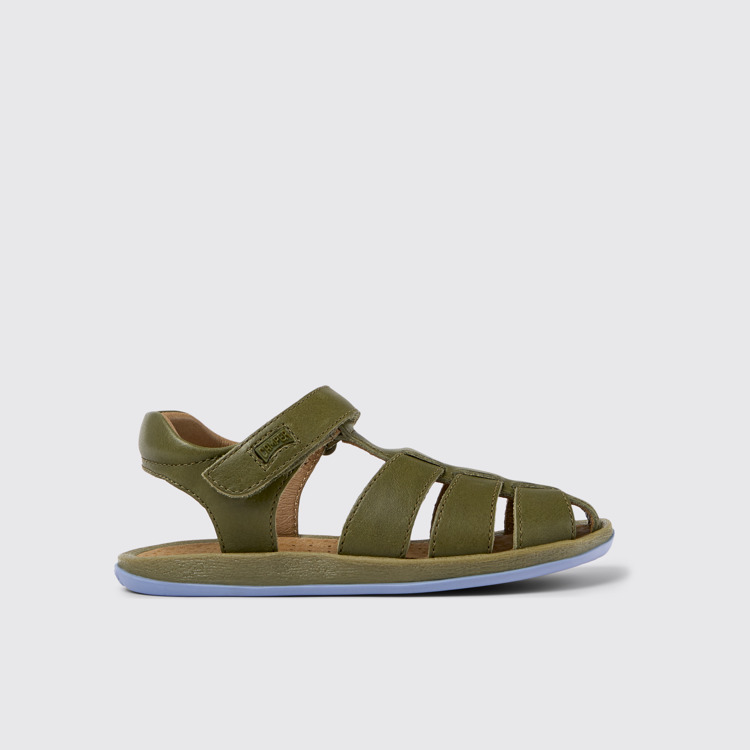 Side view of Bicho Green Leather Sandal