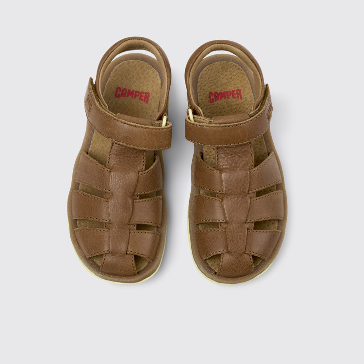 Overhead view of Bicho Brown Leather Kids' Closed Sandal.