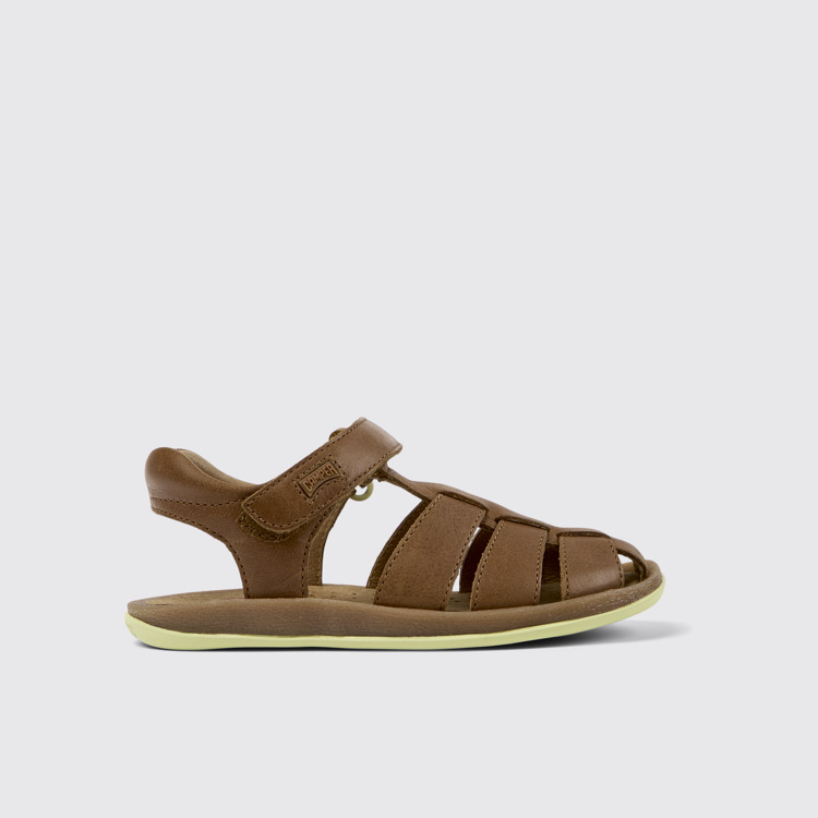 Side view of Bicho Brown Leather Kids' Closed Sandal.