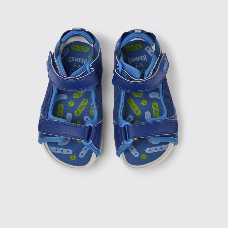 Overhead view of Ous Blue sandals for kids