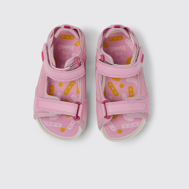 Overhead view of Ous Pink sandals for kids