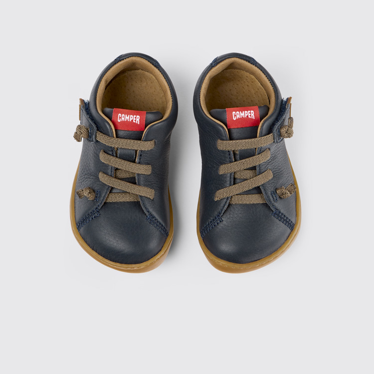 Overhead view of Peu Blue Leather Kids' Shoes.