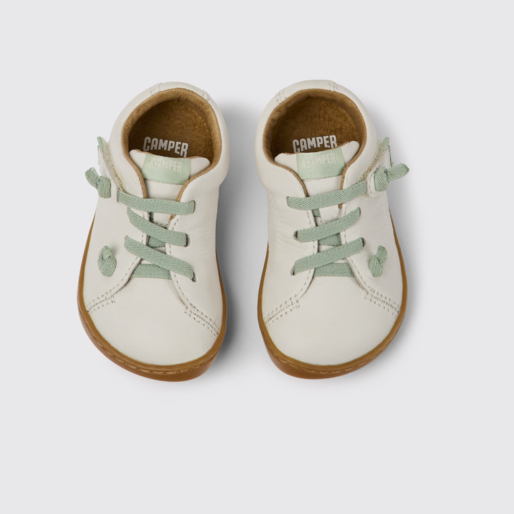 Overhead view of Peu White leather shoes for kids