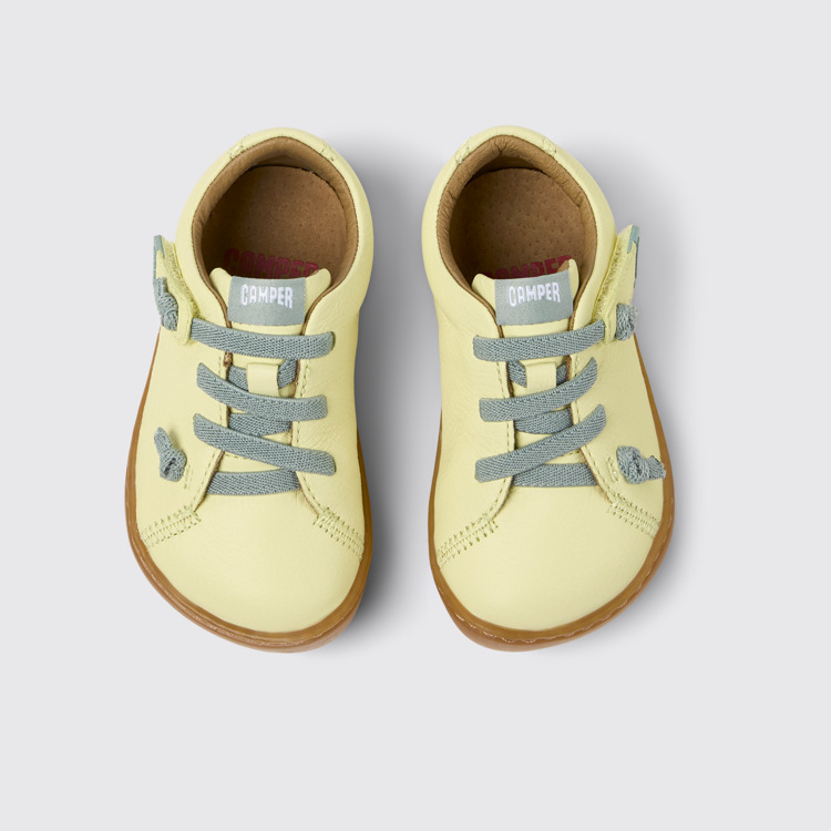 Overhead view of Peu Yellow Leather Kids' Shoes.