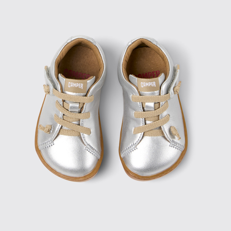 Overhead view of Peu Silver Leather Kids' Shoes.