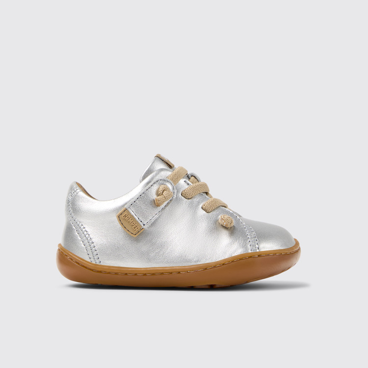 Side view of Peu Silver Leather Kids' Shoes.