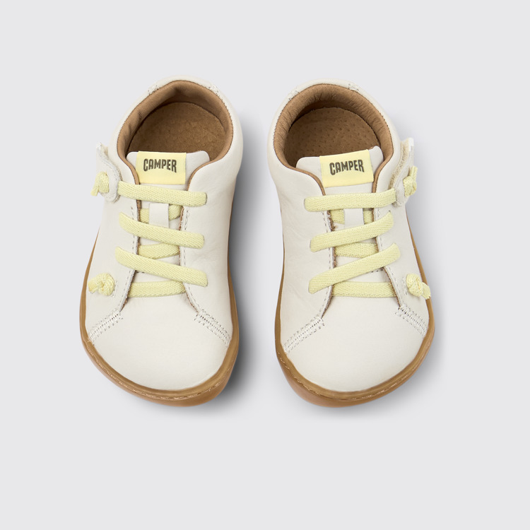 Overhead view of Peu White Leather Shoes for Kids.