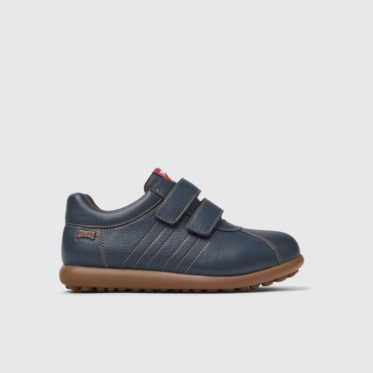 Side view of Pelotas Navy blue leather and textile shoes for kids