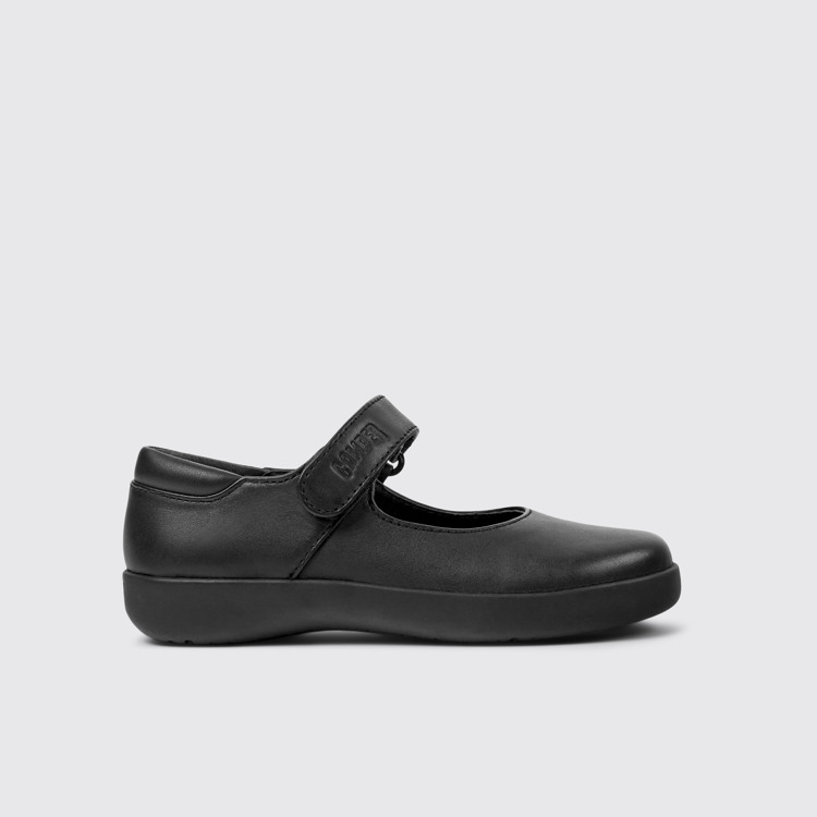 Side view of Spiral Comet Black Leather Shoes for Kids.