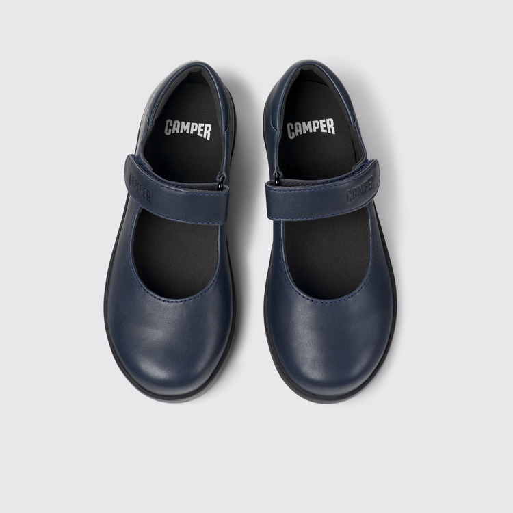 Overhead view of Spiral Comet Navy blue leather shoes for kids