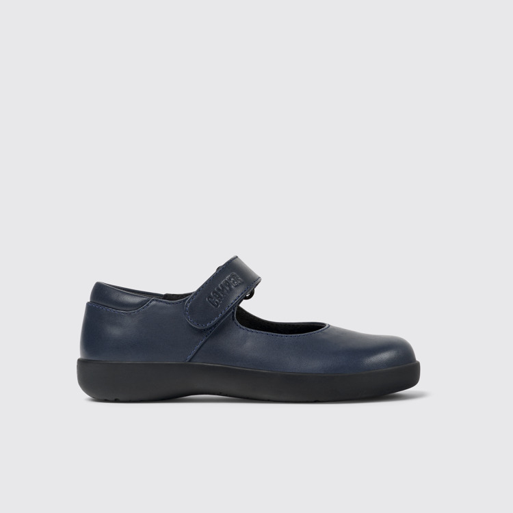 Side view of Spiral Comet Navy blue leather shoes for kids