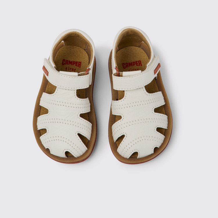 Overhead view of Bicho White leather sandals for kids