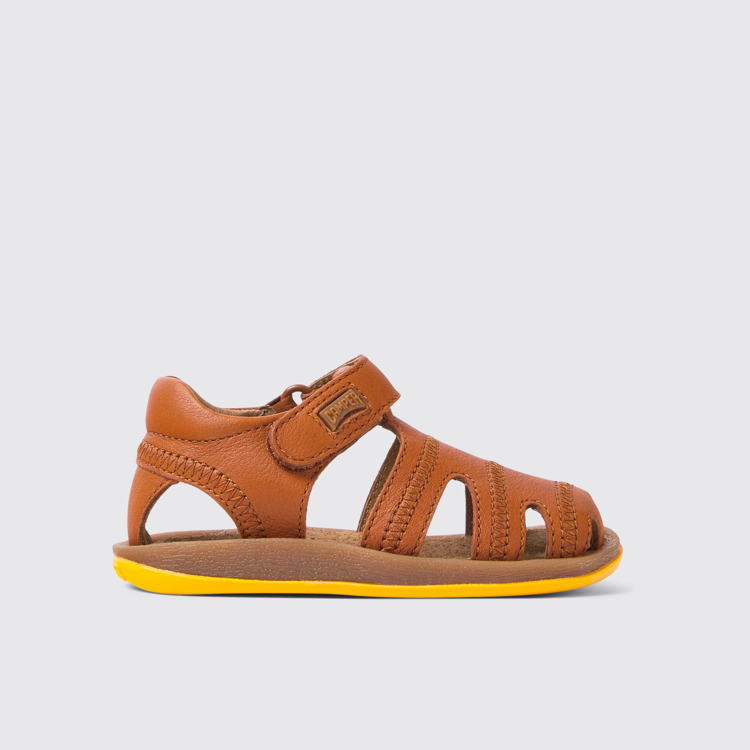 Side view of Bicho Brown leather sandals for kids