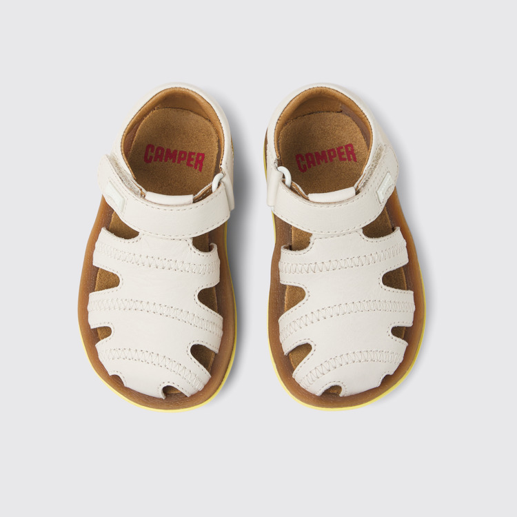 Overhead view of Bicho White leather sandals for kids