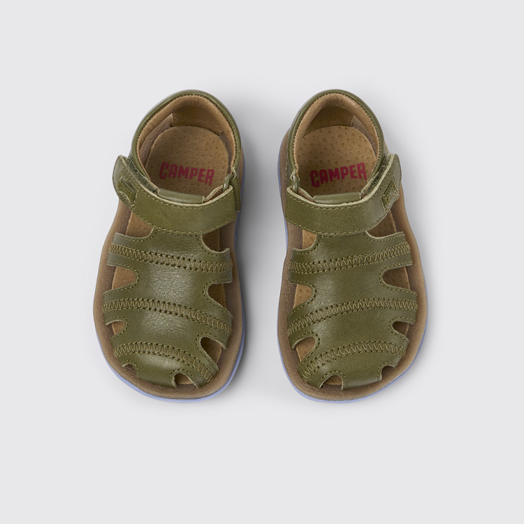 Overhead view of Bicho Green Leather Sandal