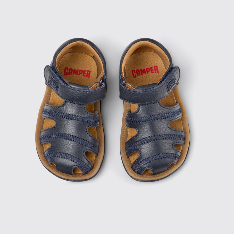 Overhead view of Bicho Blue Leather Closed Sandals for Kids.