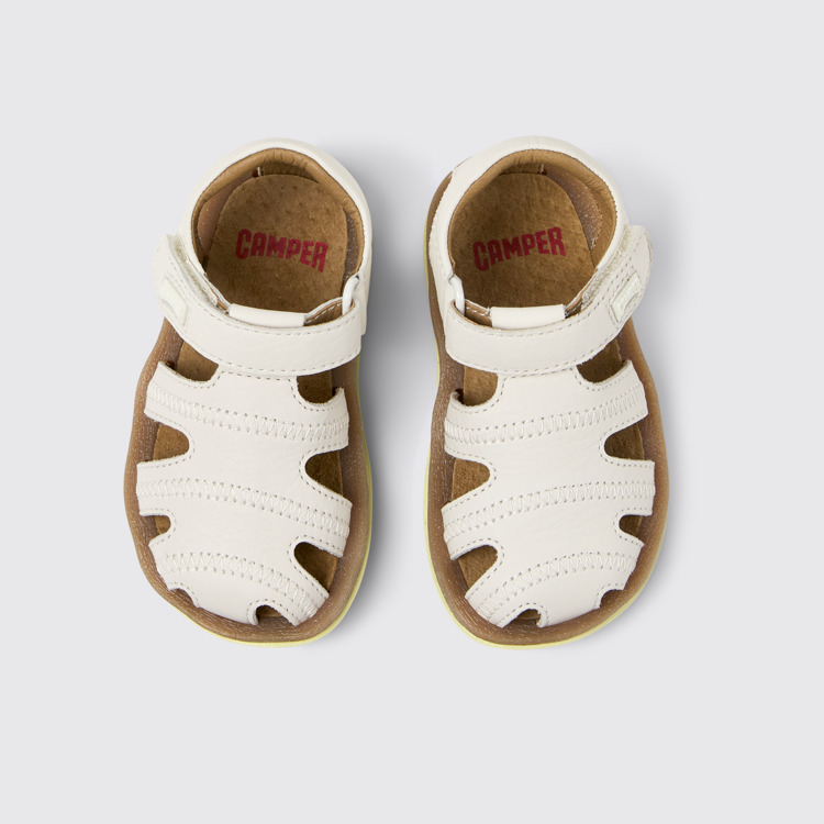 Overhead view of Bicho White Leather Kids' Closed Sandal.