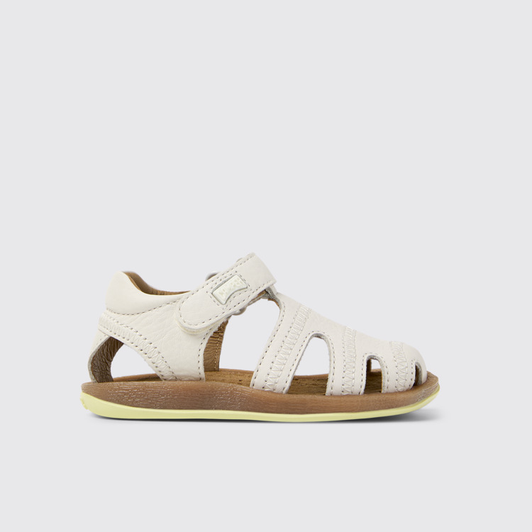 Side view of Bicho White Leather Kids' Closed Sandal.