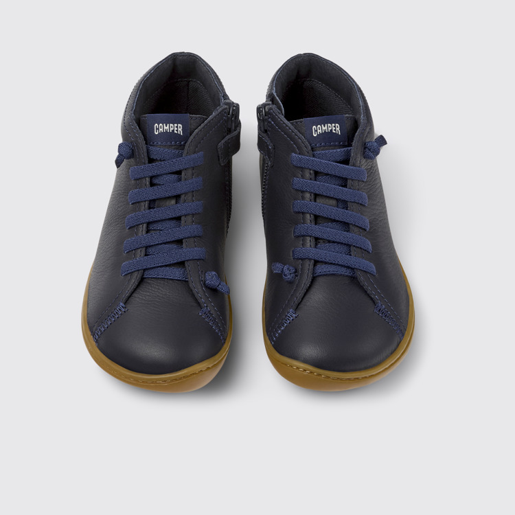 Overhead view of Peu Blue Leather Ankle Boots for Kids.