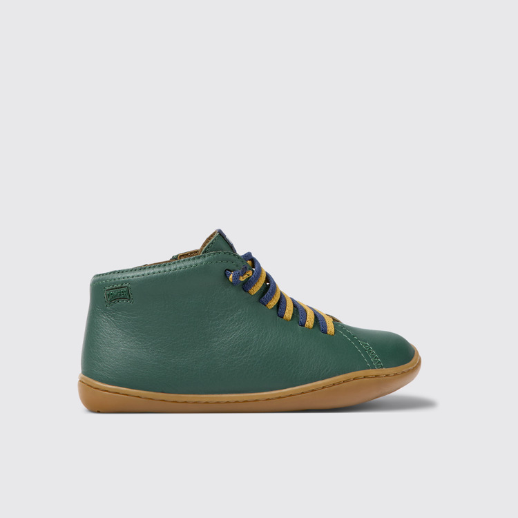 Side view of Peu Green leather ankle boots for kids