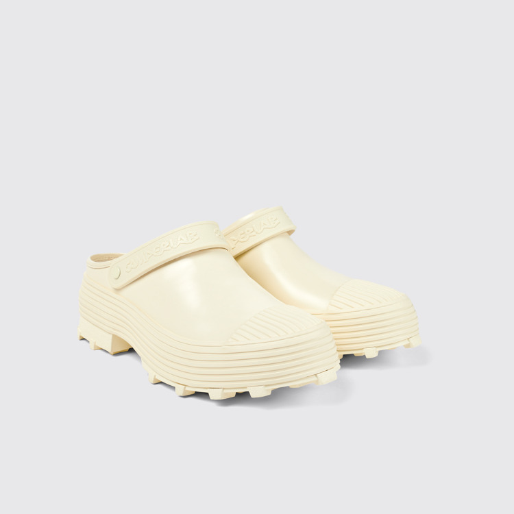 Front view of Traktori White Leather Clog