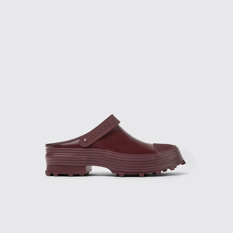 Side view of Traktori Burgundy Leather Clogs